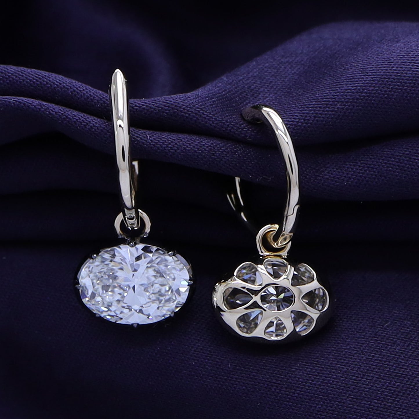 Huggie Earrings For Women, Oval or Heart Shape Lab Grown Diamond Two Tone Huggie Earring