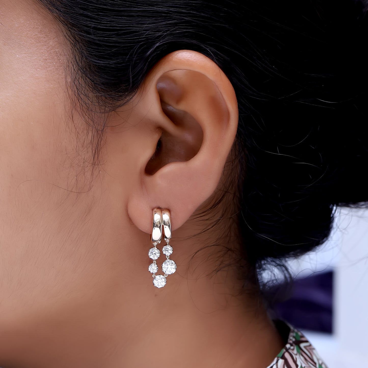 Stud Earrings For Women, Round Shape Lab Grown Diamond Two Tone Stud Earring