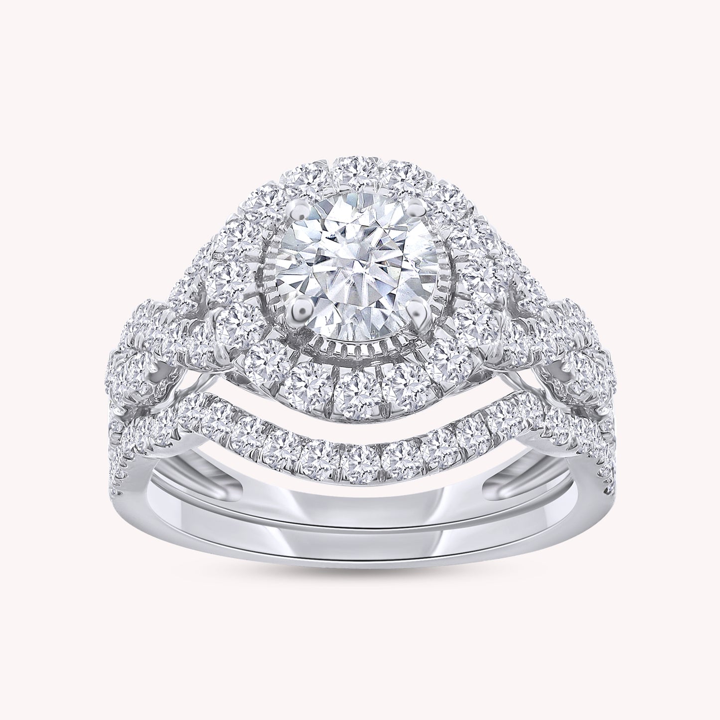 Round Shape Lab Grown Diamond Twisted Shank Bridal Set Ring - 1.00 CTW
