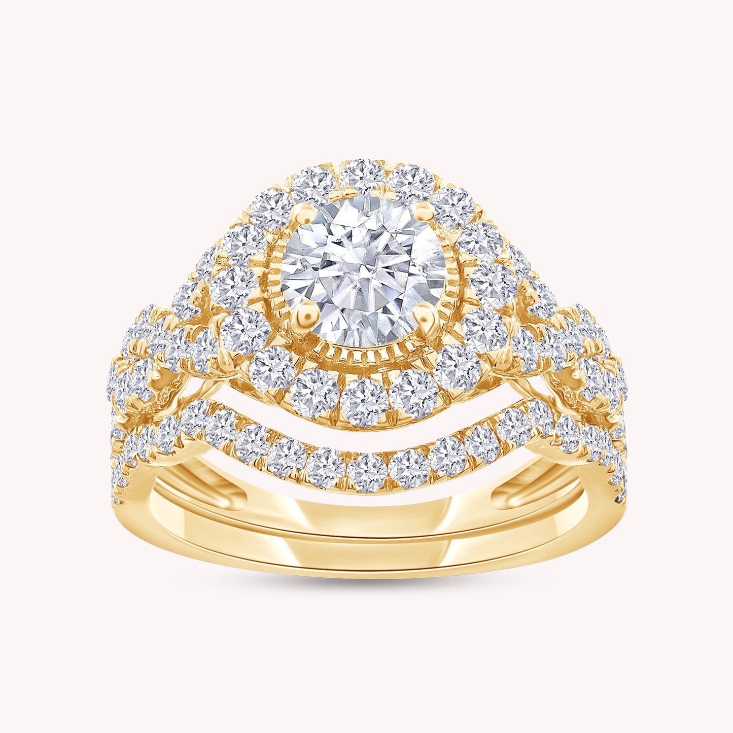 Round Shape Lab Grown Diamond Twisted Shank Bridal Set Ring - 1.00 CTW