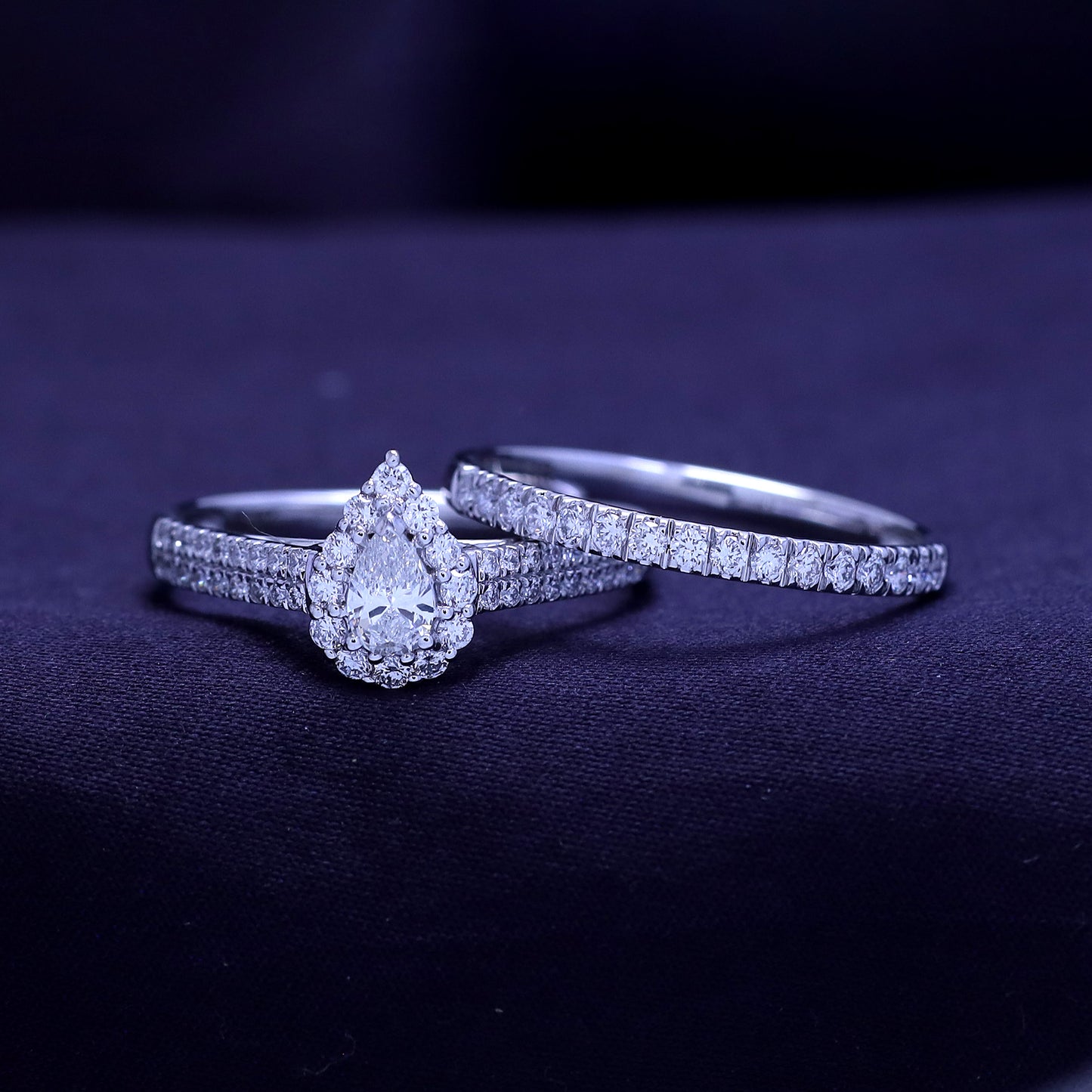 Pear and Round shape Lab Grown Diamond halo bridal set ring- 1.00 CTW