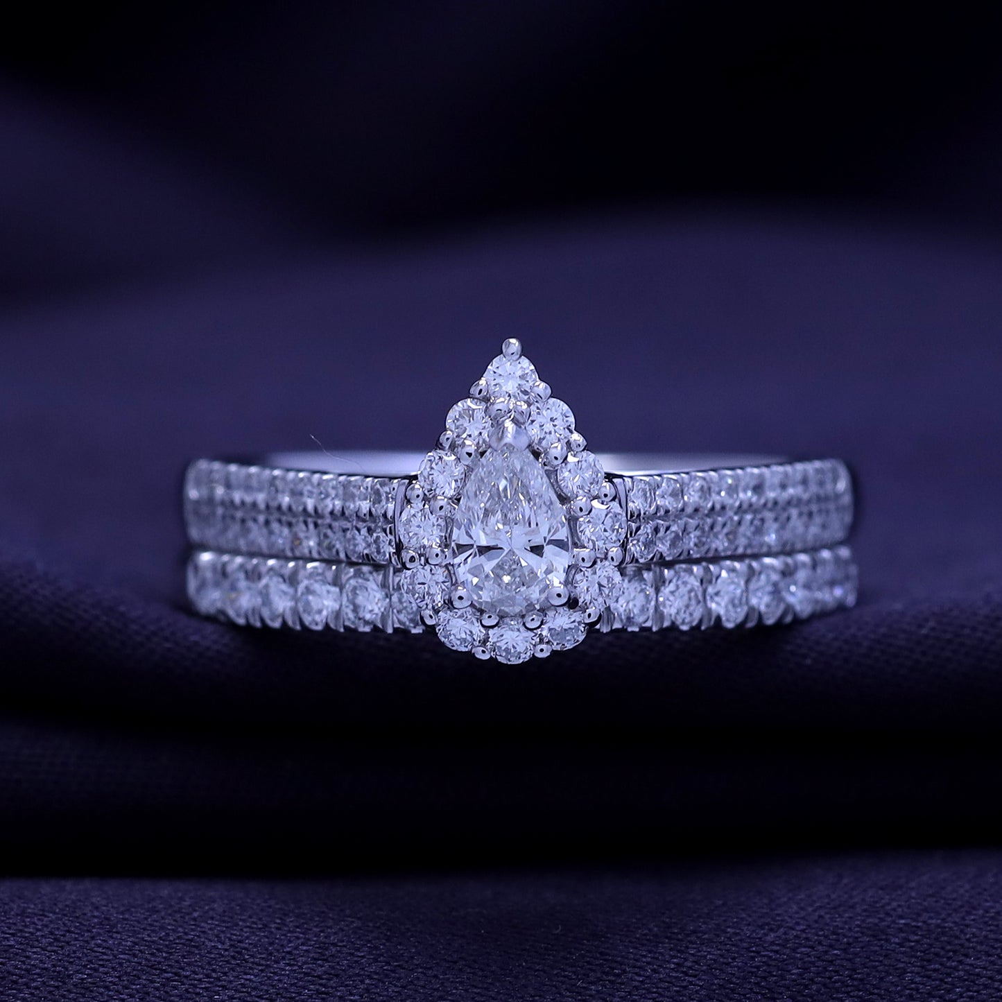 Pear and Round shape Lab Grown Diamond halo bridal set ring- 1.00 CTW