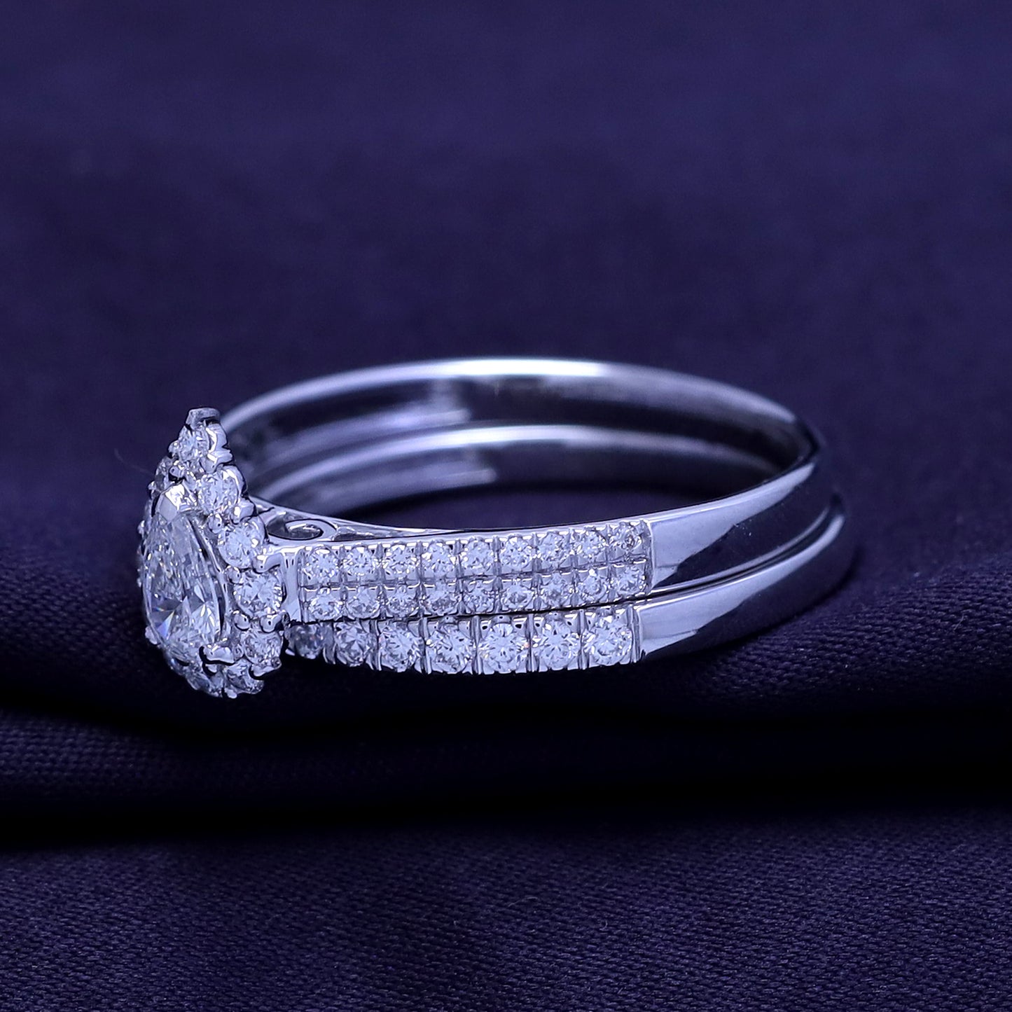 Pear and Round shape Lab Grown Diamond halo bridal set ring- 1.00 CTW